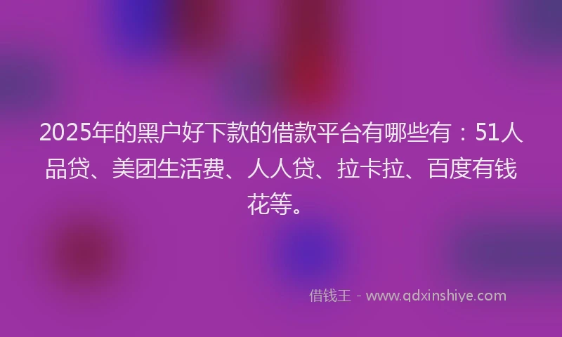 2025年的黑户好下款的借款平台有哪些有：51人品贷、美团生活费、人人贷、拉卡拉、百度有钱花等。