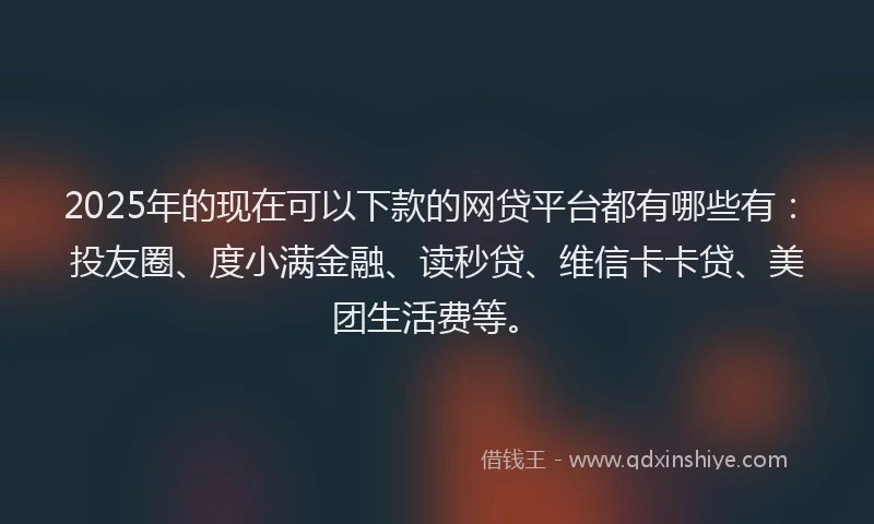 2025年的现在可以下款的网贷平台都有哪些有：投友圈、度小满金融、读秒贷、维信卡卡贷、美团生活费等。