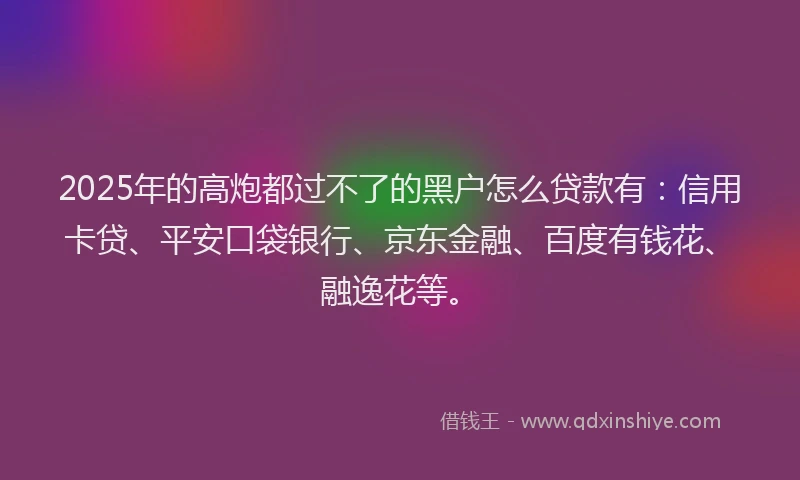 2025年的高炮都过不了的黑户怎么贷款有：信用卡贷、平安口袋银行、京东金融、百度有钱花、融逸花等。