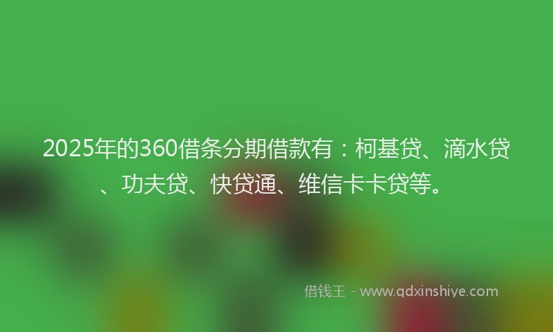 2025年的360借条分期借款有：柯基贷、滴水贷、功夫贷、快贷通、维信卡卡贷等。