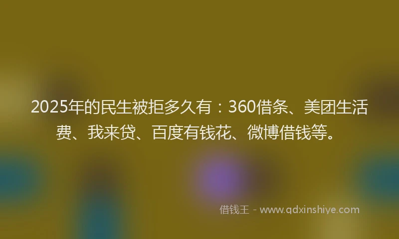 2025年的民生被拒多久有：360借条、美团生活费、我来贷、百度有钱花、微博借钱等。