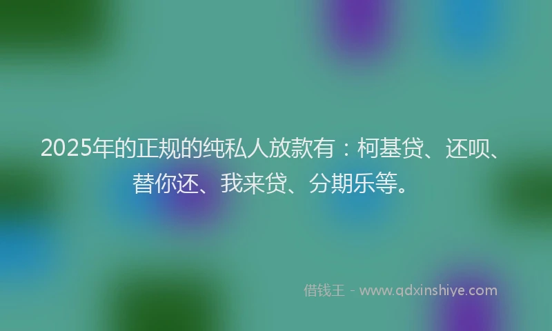 2025年的正规的纯私人放款有：柯基贷、还呗、替你还、我来贷、分期乐等。