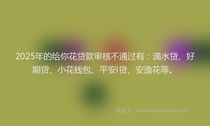 2025年的给你花贷款审核不通过有：滴水贷、好期贷、小花钱包、平安i贷、安逸花等。