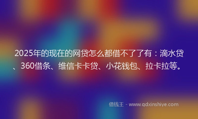 2025年的现在的网贷怎么都借不了了有：滴水贷、360借条、维信卡卡贷、小花钱包、拉卡拉等。
