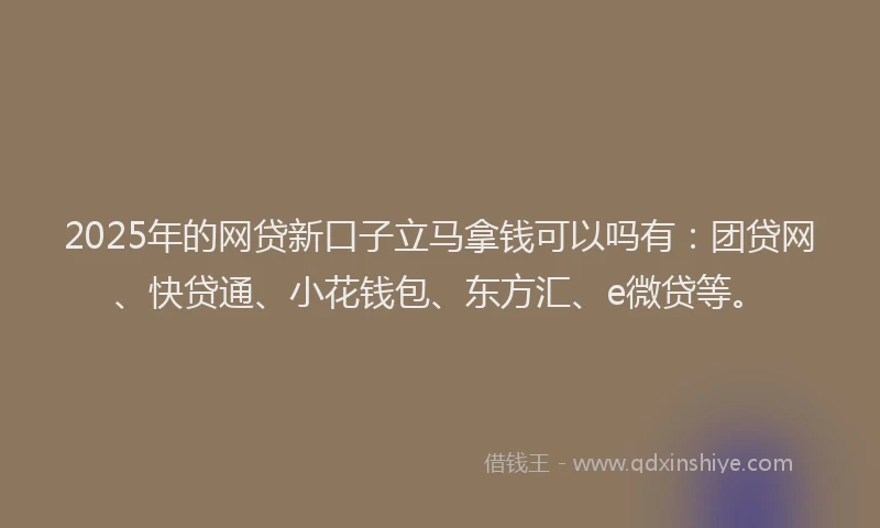 2025年的网贷新口子立马拿钱可以吗有：团贷网、快贷通、小花钱包、东方汇、e微贷等。