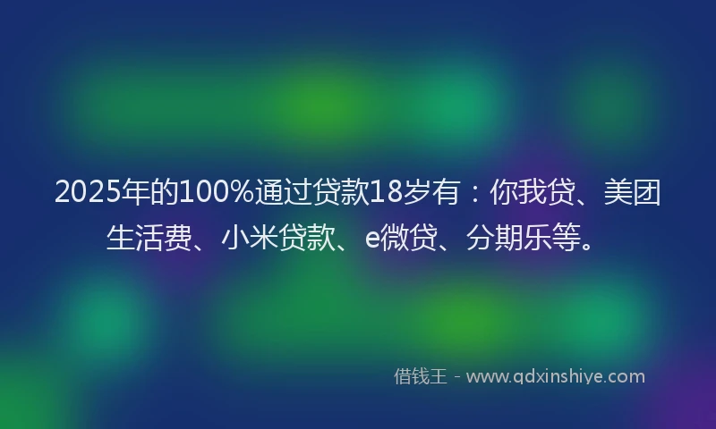 2025年的100%通过贷款18岁有：你我贷、美团生活费、小米贷款、e微贷、分期乐等。