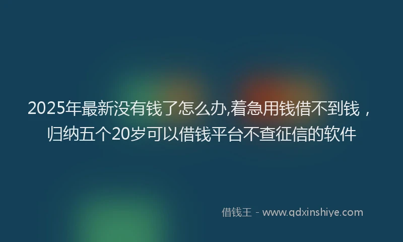 2025年最新没有钱了怎么办,着急用钱借不到钱，归纳五个20岁可以借钱平台不查征信的软件