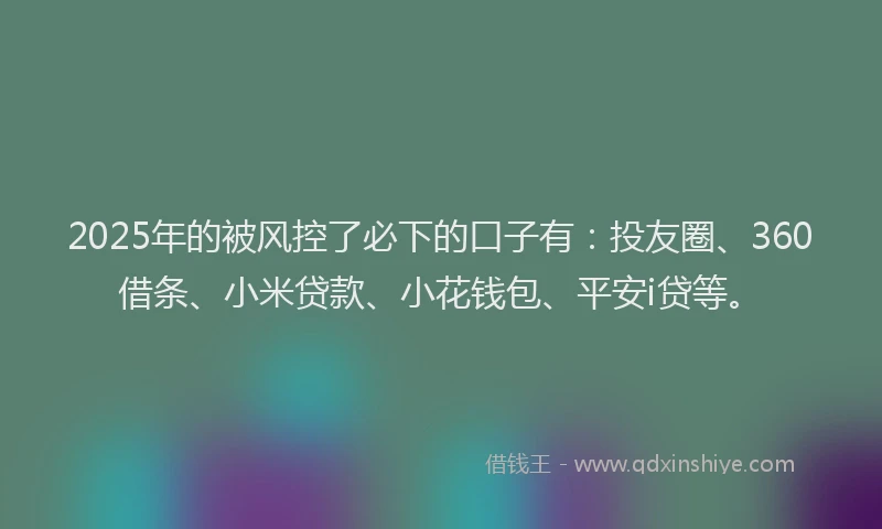 2025年的被风控了必下的口子有：投友圈、360借条、小米贷款、小花钱包、平安i贷等。