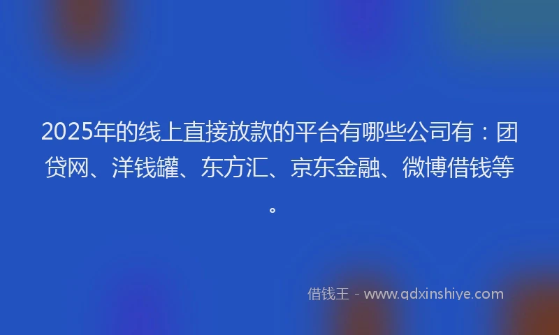 2025年的线上直接放款的平台有哪些公司有：团贷网、洋钱罐、东方汇、京东金融、微博借钱等。