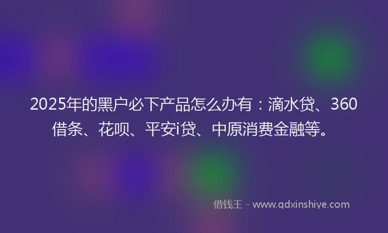 2025年的黑户必下产品怎么办有：滴水贷、360借条、花呗、平安i贷、中原消费金融等。