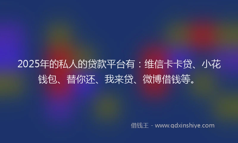 2025年的私人的贷款平台有：维信卡卡贷、小花钱包、替你还、我来贷、微博借钱等。