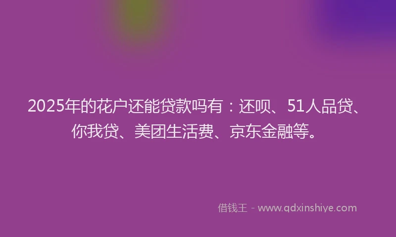 2025年的花户还能贷款吗有：还呗、51人品贷、你我贷、美团生活费、京东金融等。