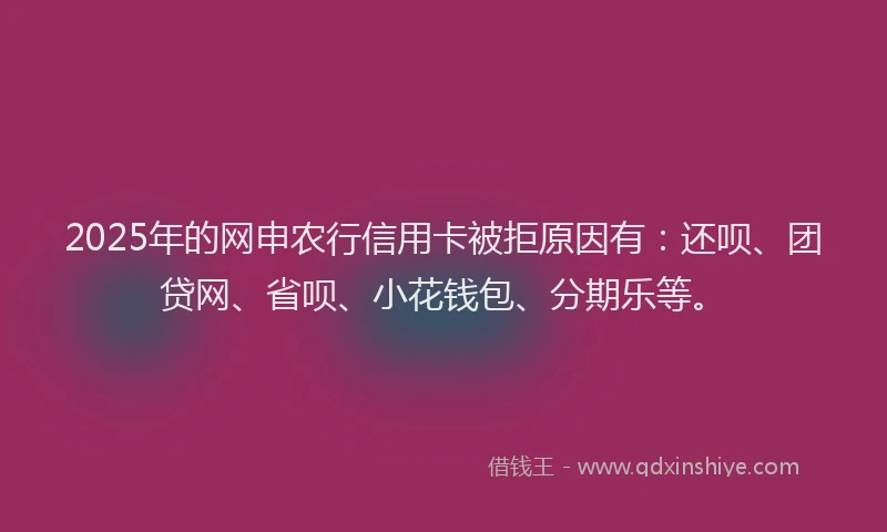 2025年的网申农行信用卡被拒原因有：还呗、团贷网、省呗、小花钱包、分期乐等。