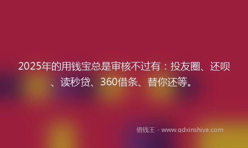 2025年的用钱宝总是审核不过有：投友圈、还呗、读秒贷、360借条、替你还等。