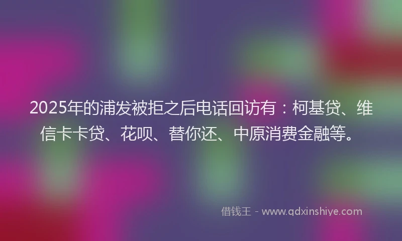 2025年的浦发被拒之后电话回访有：柯基贷、维信卡卡贷、花呗、替你还、中原消费金融等。