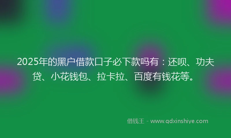 2025年的黑户借款口子必下款吗有：还呗、功夫贷、小花钱包、拉卡拉、百度有钱花等。