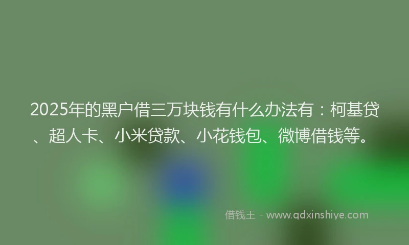 2025年的黑户借三万块钱有什么办法有：柯基贷、超人卡、小米贷款、小花钱包、微博借钱等。