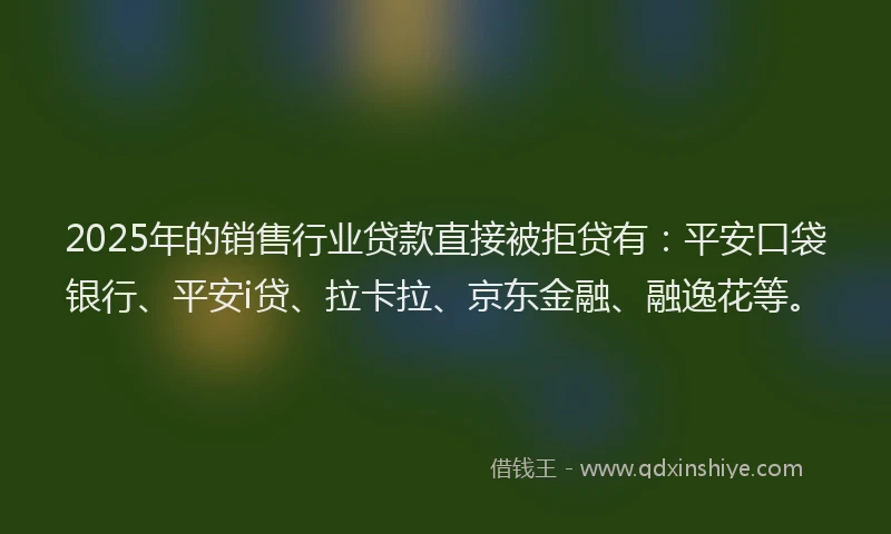 2025年的销售行业贷款直接被拒贷有：平安口袋银行、平安i贷、拉卡拉、京东金融、融逸花等。