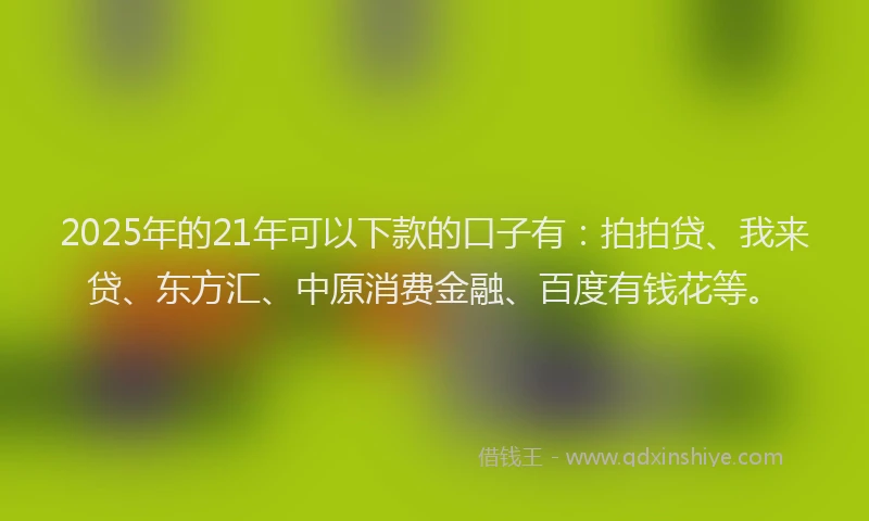 2025年的21年可以下款的口子有：拍拍贷、我来贷、东方汇、中原消费金融、百度有钱花等。