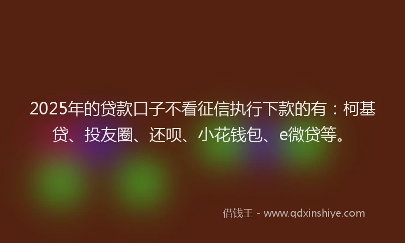2025年的贷款口子不看征信执行下款的有：柯基贷、投友圈、还呗、小花钱包、e微贷等。