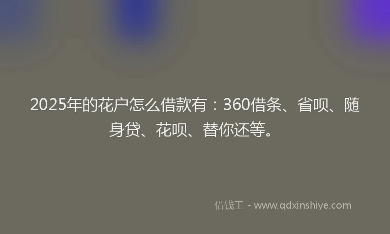 2025年的花户怎么借款有：360借条、省呗、随身贷、花呗、替你还等。