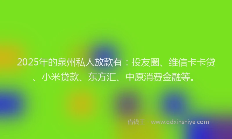 2025年的泉州私人放款有：投友圈、维信卡卡贷、小米贷款、东方汇、中原消费金融等。