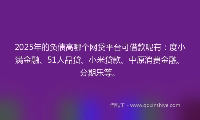 2025年的负债高哪个网贷平台可借款呢有：度小满金融、51人品贷、小米贷款、中原消费金融、分期乐等。