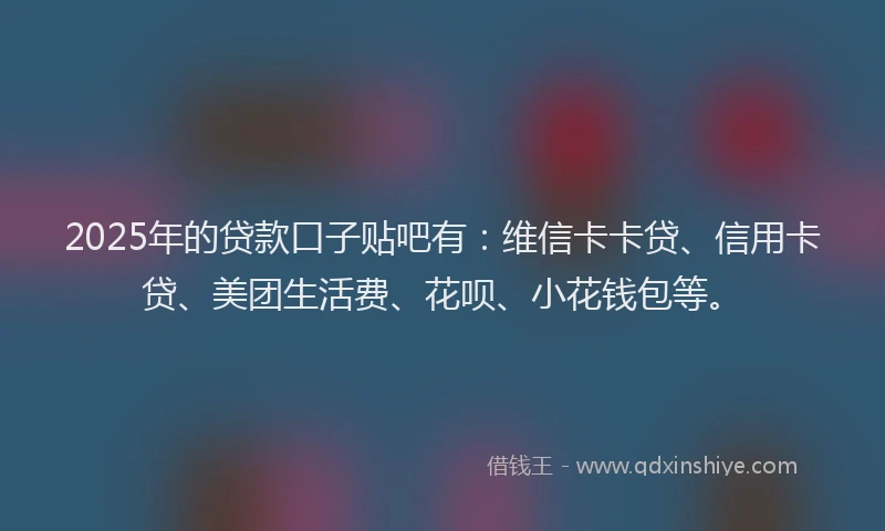 2025年的贷款口子贴吧有：维信卡卡贷、信用卡贷、美团生活费、花呗、小花钱包等。