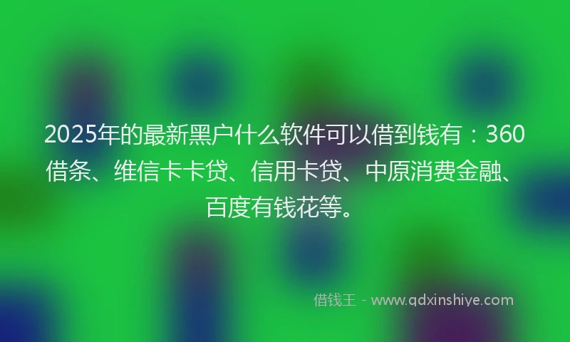 2025年的最新黑户什么软件可以借到钱有：360借条、维信卡卡贷、信用卡贷、中原消费金融、百度有钱花等。