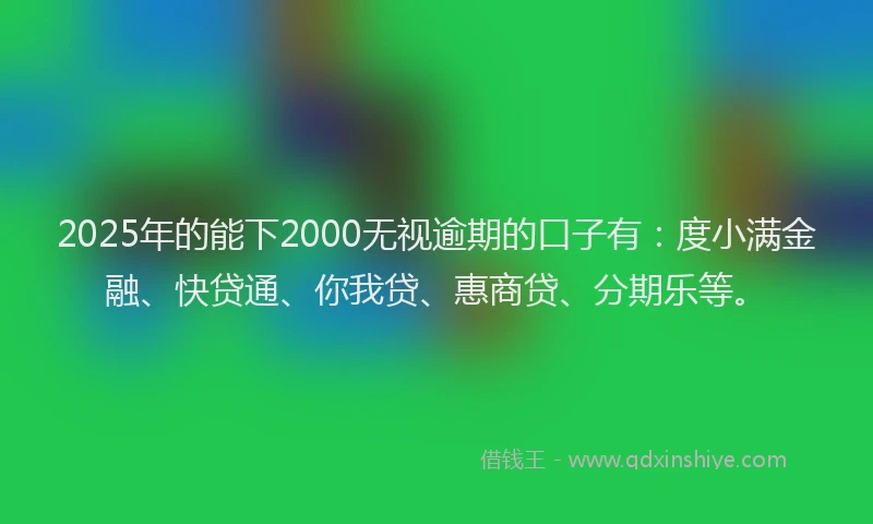 2025年的能下2000无视逾期的口子有：度小满金融、快贷通、你我贷、惠商贷、分期乐等。