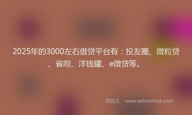 2025年的3000左右借贷平台有：投友圈、微粒贷、省呗、洋钱罐、e微贷等。