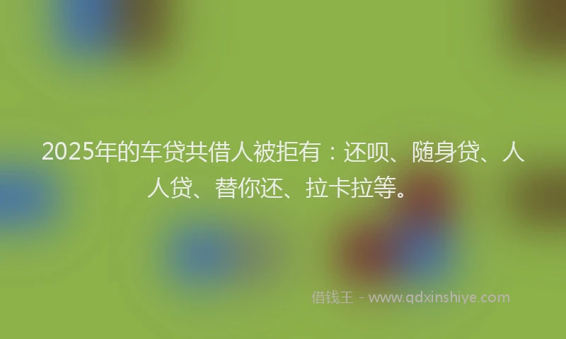 2025年的车贷共借人被拒有：还呗、随身贷、人人贷、替你还、拉卡拉等。