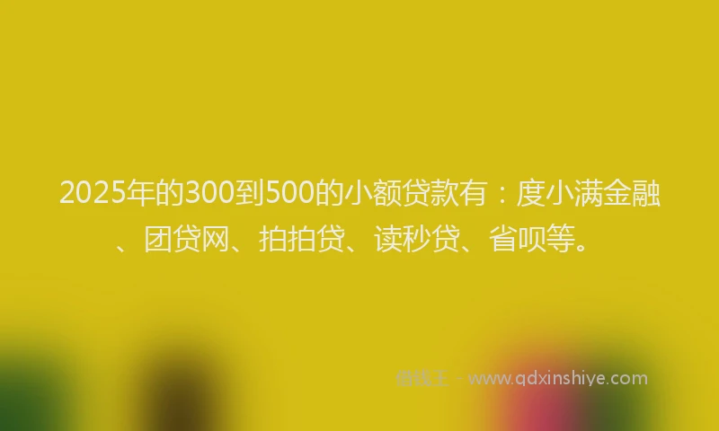 2025年的300到500的小额贷款有：度小满金融、团贷网、拍拍贷、读秒贷、省呗等。