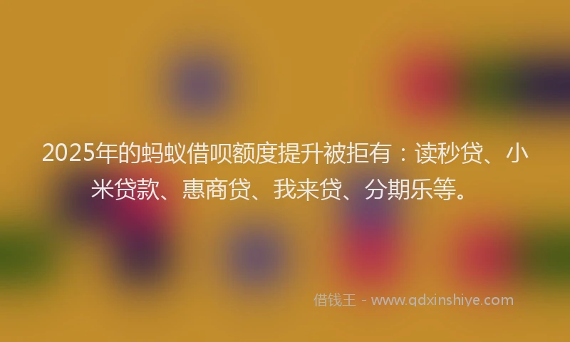 2025年的蚂蚁借呗额度提升被拒有：读秒贷、小米贷款、惠商贷、我来贷、分期乐等。
