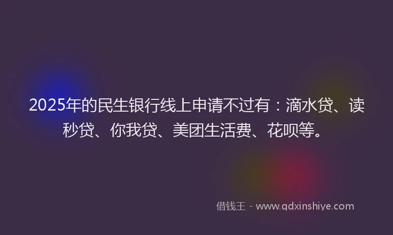 2025年的民生银行线上申请不过有：滴水贷、读秒贷、你我贷、美团生活费、花呗等。