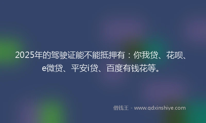 2025年的驾驶证能不能抵押有：你我贷、花呗、e微贷、平安i贷、百度有钱花等。