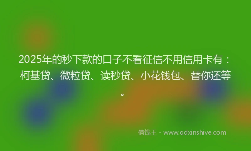 2025年的秒下款的口子不看征信不用信用卡有：柯基贷、微粒贷、读秒贷、小花钱包、替你还等。