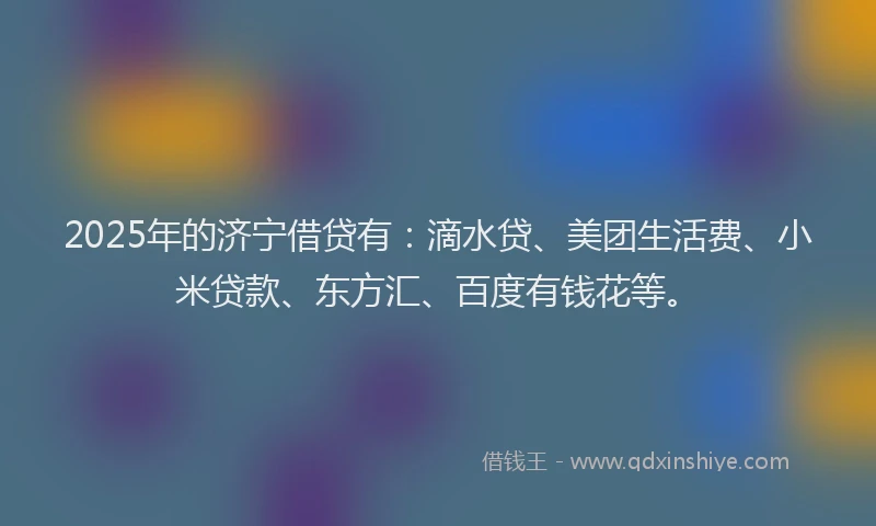 2025年的济宁借贷有：滴水贷、美团生活费、小米贷款、东方汇、百度有钱花等。