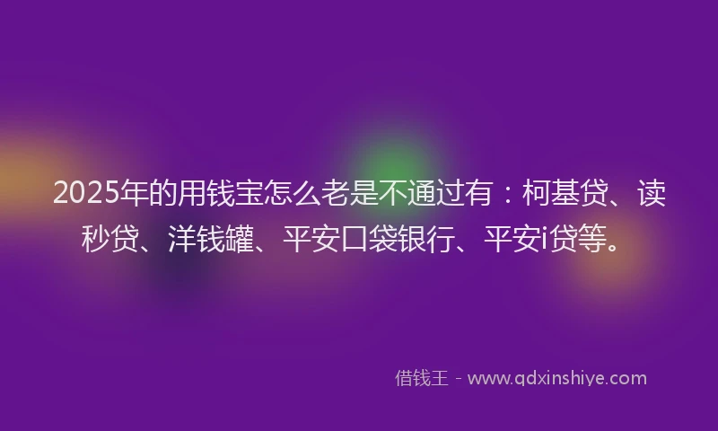2025年的用钱宝怎么老是不通过有：柯基贷、读秒贷、洋钱罐、平安口袋银行、平安i贷等。