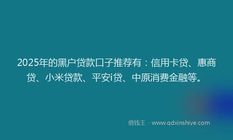 2025年的黑户贷款口子推荐有：信用卡贷、惠商贷、小米贷款、平安i贷、中原消费金融等。