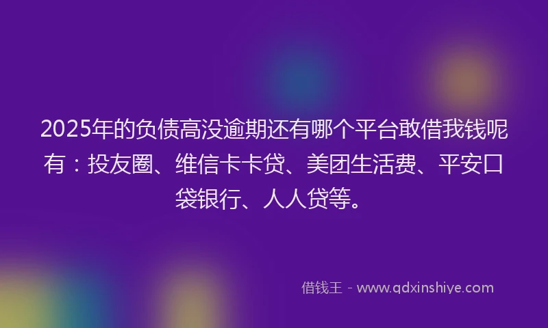 2025年的负债高没逾期还有哪个平台敢借我钱呢有：投友圈、维信卡卡贷、美团生活费、平安口袋银行、人人贷等。