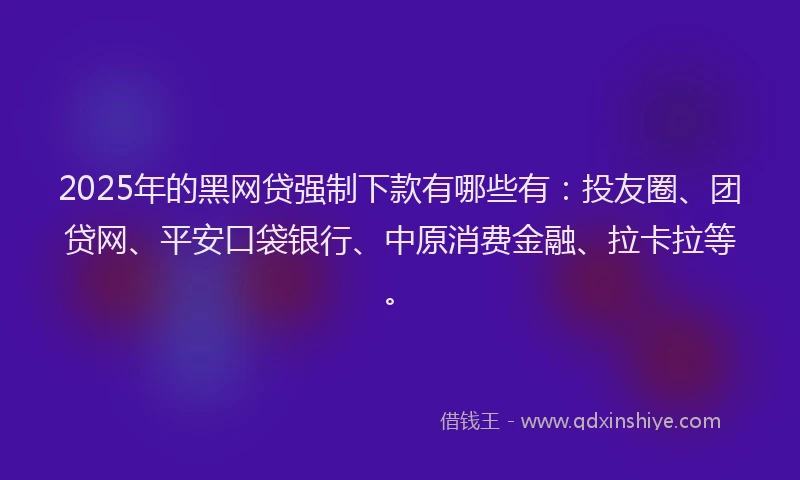 2025年的黑网贷强制下款有哪些有：投友圈、团贷网、平安口袋银行、中原消费金融、拉卡拉等。