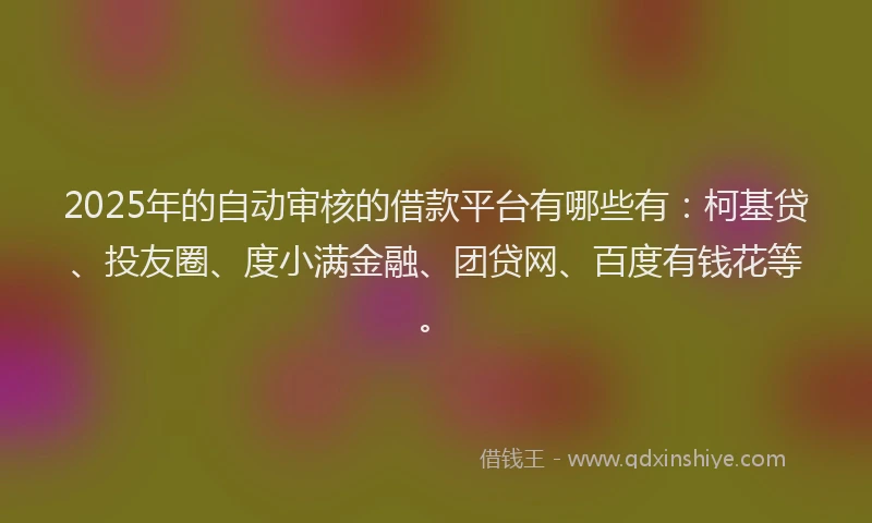 2025年的自动审核的借款平台有哪些有：柯基贷、投友圈、度小满金融、团贷网、百度有钱花等。