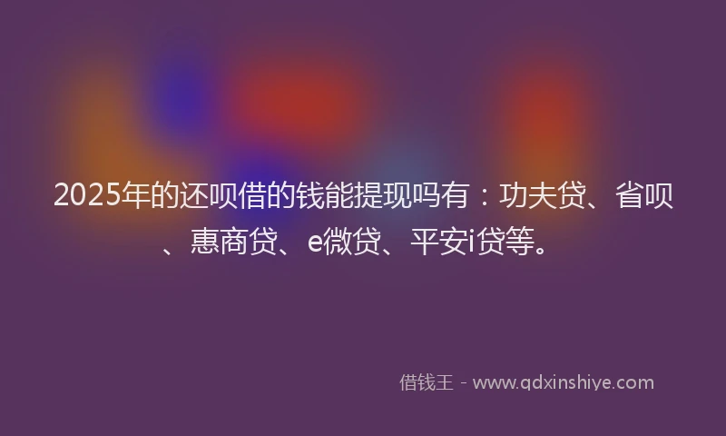 2025年的还呗借的钱能提现吗有：功夫贷、省呗、惠商贷、e微贷、平安i贷等。