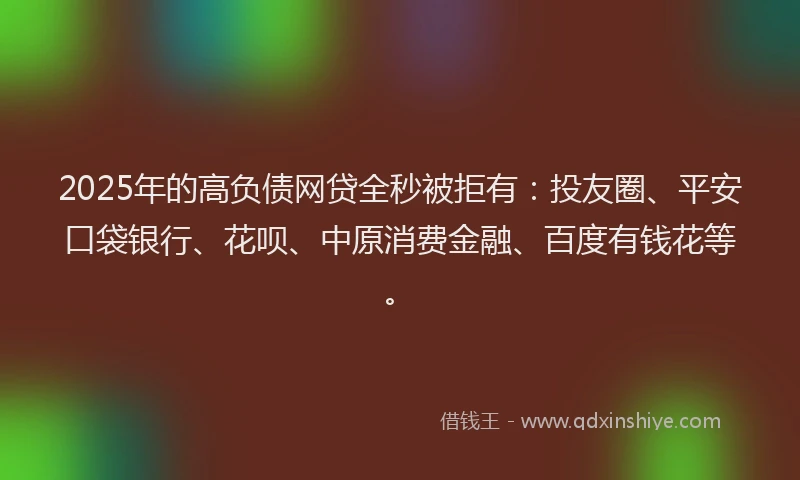 2025年的高负债网贷全秒被拒有：投友圈、平安口袋银行、花呗、中原消费金融、百度有钱花等。