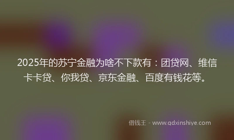 2025年的苏宁金融为啥不下款有：团贷网、维信卡卡贷、你我贷、京东金融、百度有钱花等。