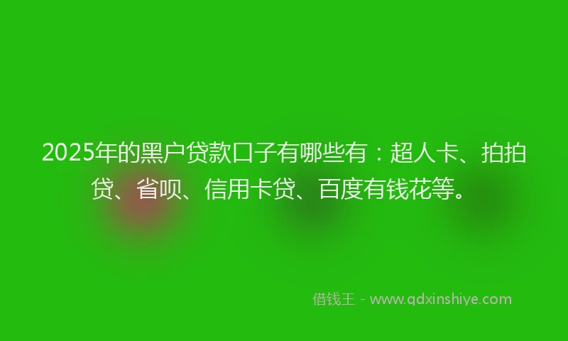 2025年的黑户贷款口子有哪些有：超人卡、拍拍贷、省呗、信用卡贷、百度有钱花等。