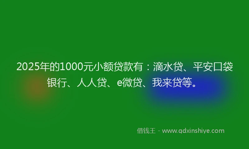 2025年的1000元小额贷款有：滴水贷、平安口袋银行、人人贷、e微贷、我来贷等。