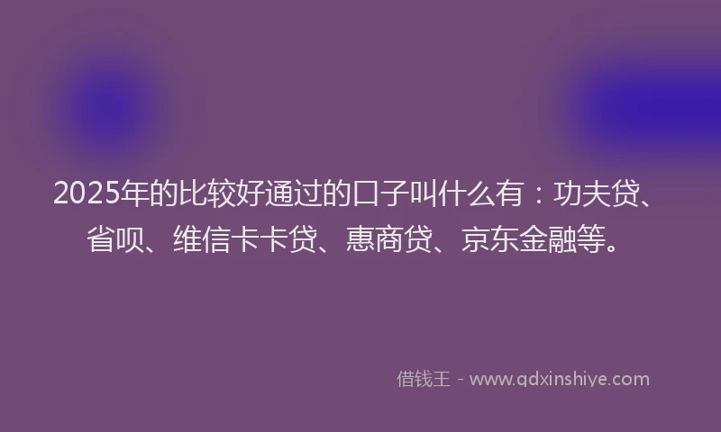 2025年的比较好通过的口子叫什么有：功夫贷、省呗、维信卡卡贷、惠商贷、京东金融等。