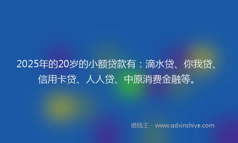 2025年的20岁的小额贷款有：滴水贷、你我贷、信用卡贷、人人贷、中原消费金融等。